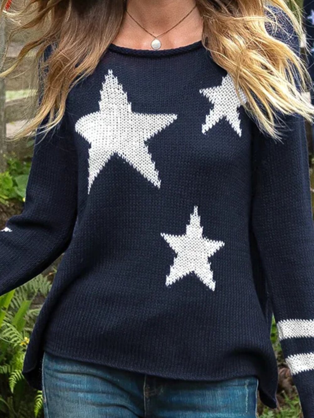 Wooden Ships Stars + Striped Navy Blue Cotton Blend Pullover XS/S $148